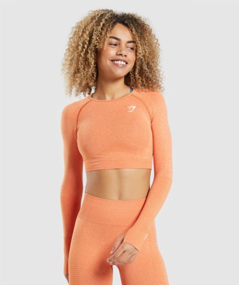 Women's Gymshark Vital Seamless 2.0 Long Sleeve Cropped Tops Orange | NZ 8KYDLI